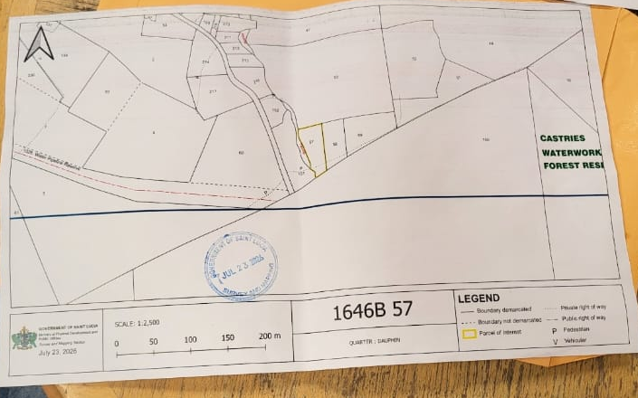 Property parcel reference plan showing the highlighted parcel, reference 1646B 57, in Quarter Dauphin